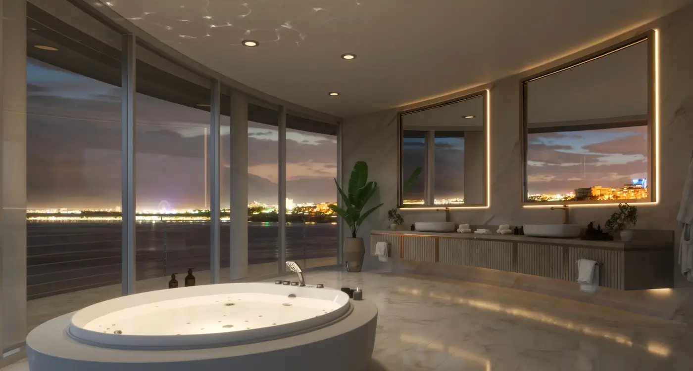 Modernes Badezimmer mit Badewanne und Doppelwaschbecken – Sanitärarbeiten von Helmut Grötschel in München